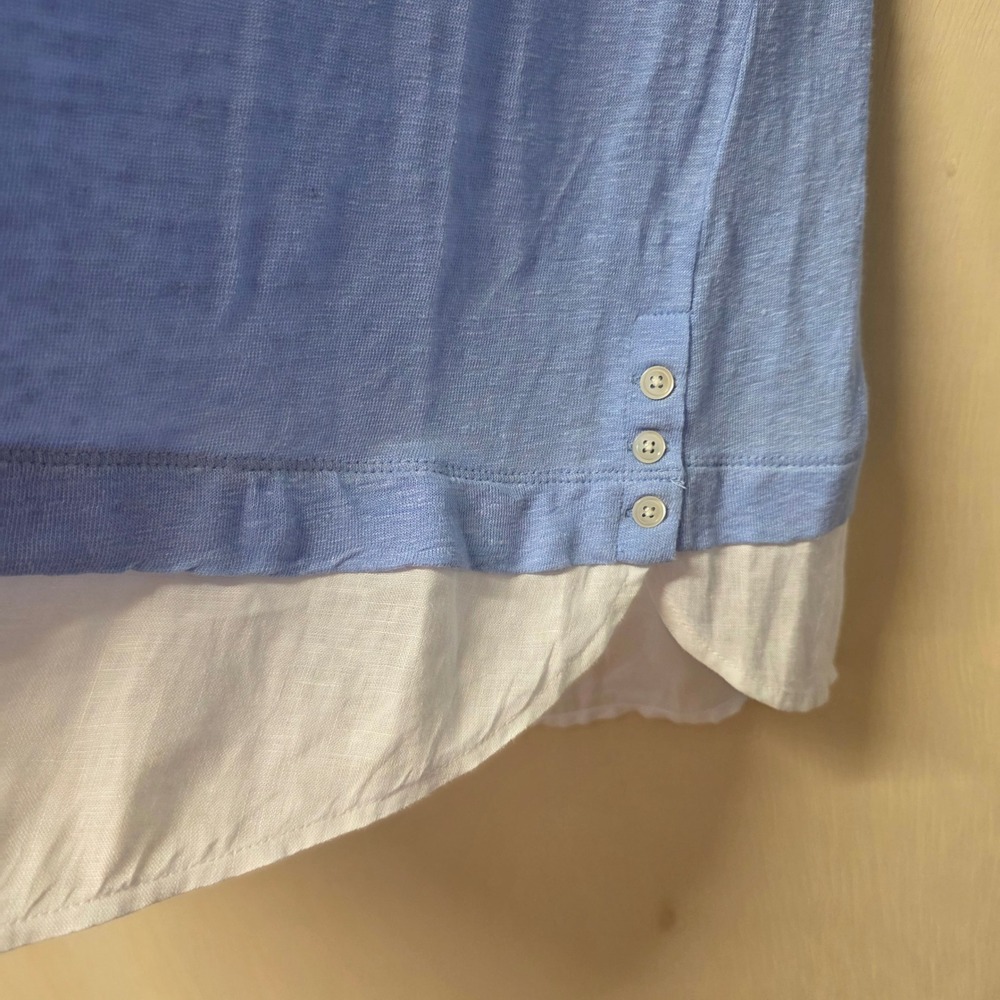 J. Jill Love Linen Blue Layered Hem Long Sleeve Top Medium Side Button Detail - Picture 9 of 16